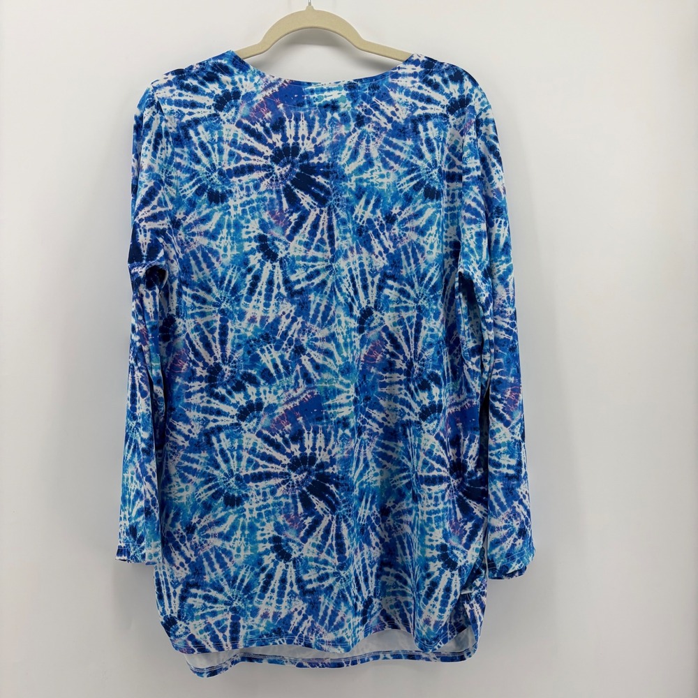 Swimsuits For All Tie Dye‎ Swim Top Blue White Purple Size 20 Long Sleeve - Picture 2 of 6